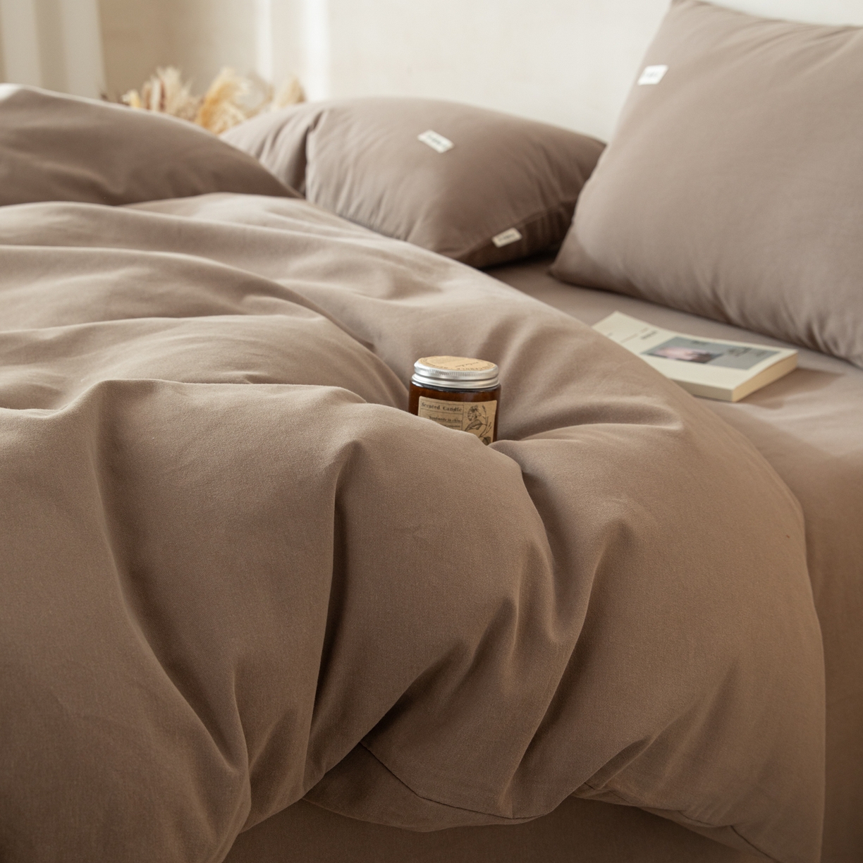 91家纺网 家纺一手货源 找家纺 眠博士 2026新款A类纯色全棉磨毛四件套-陶瓷 套件-陶瓷咖