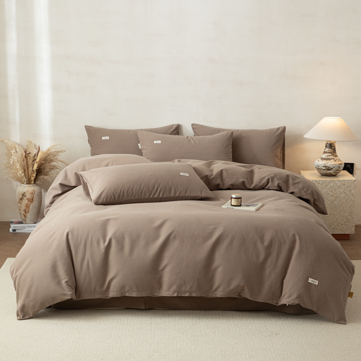 91家纺网 家纺一手货源 找家纺 眠博士 2026新款A类纯色全棉磨毛四件套-陶瓷 套件-陶瓷咖