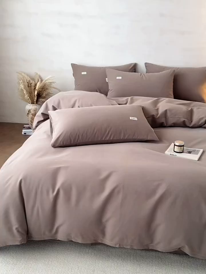 91家纺网 家纺一手货源 找家纺 眠博士 2026新款A类纯色全棉磨毛四件套-陶瓷 套件-陶瓷咖