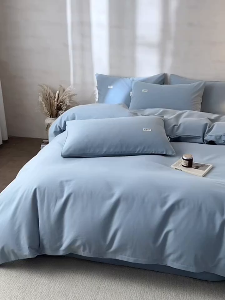 91家纺网 家纺一手货源 找家纺 眠博士 2026新款A类纯色全棉磨毛四件套-陶瓷 套件-陶瓷浅蓝