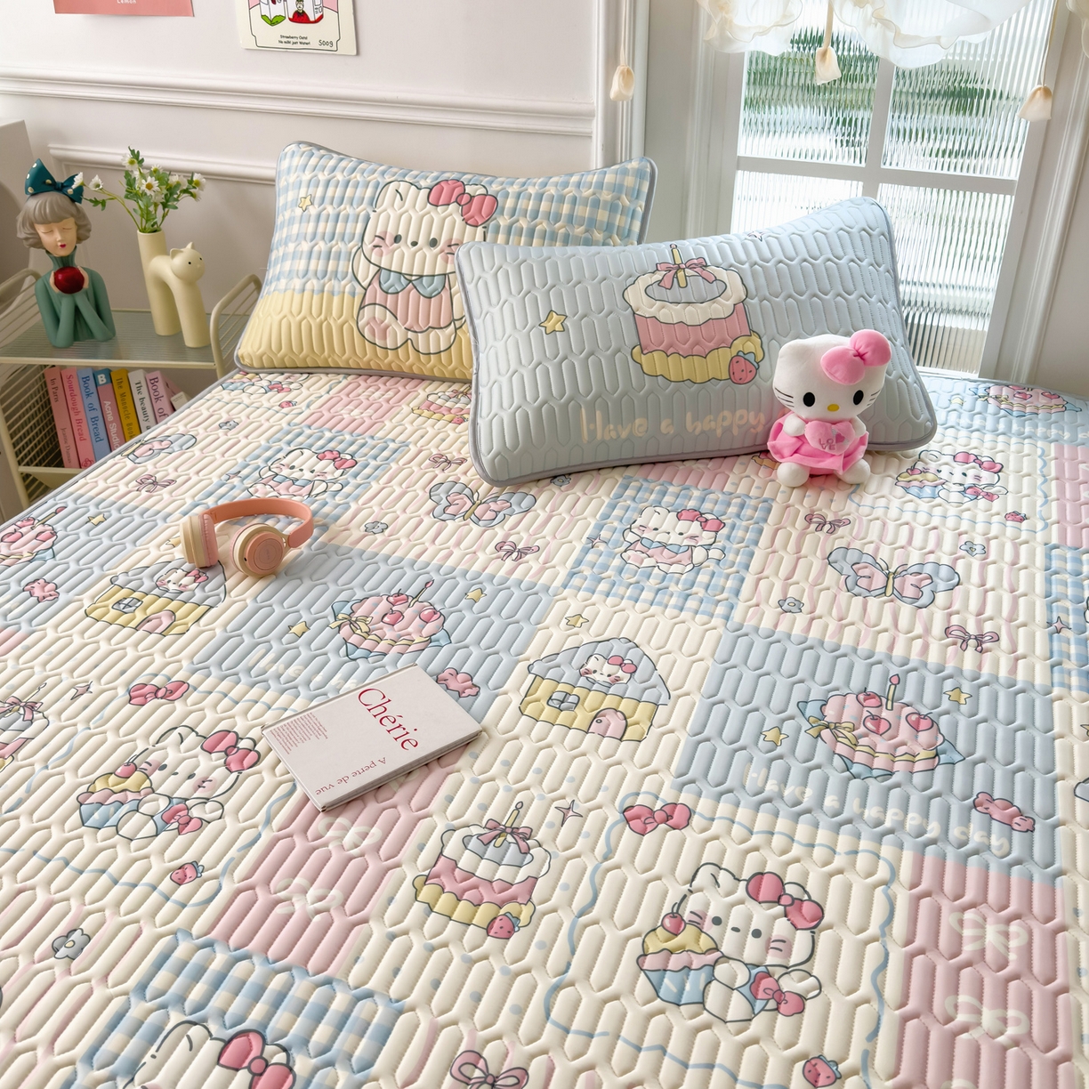 91家纺网 家纺一手货源 找家纺 （总）摩妮卡 2026新款数码大版小清新乳胶凉席床席款三件套-场景一