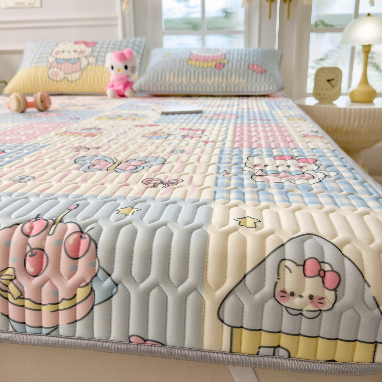 91家纺网 家纺一手货源 找家纺 （总）摩妮卡 2026新款数码大版小清新乳胶凉席床席款三件套-场景一