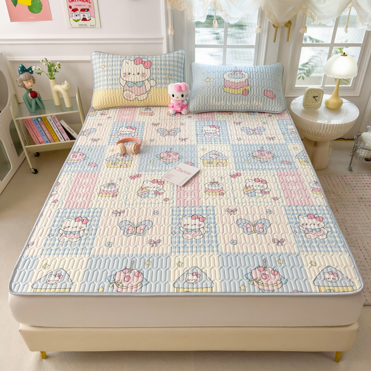 91家纺网 家纺一手货源 找家纺 （总）摩妮卡 2026新款数码大版小清新乳胶凉席床席款三件套-场景一