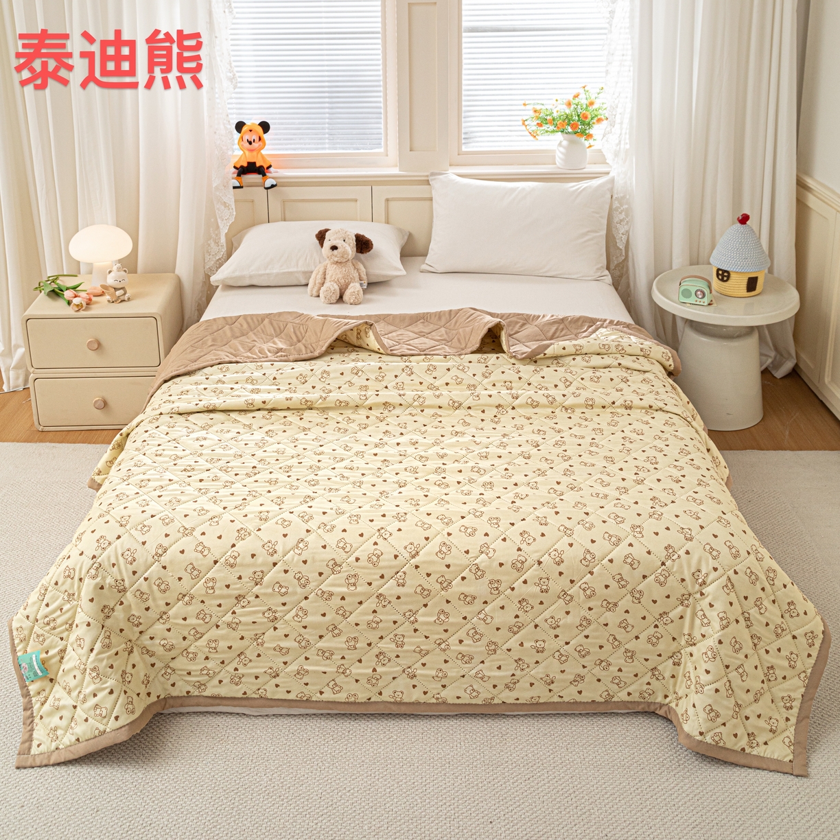 富之纹家纺 2025新款水洗棉亲肤棉超声波压花夏被直播供应链引流爆款 泰迪熊