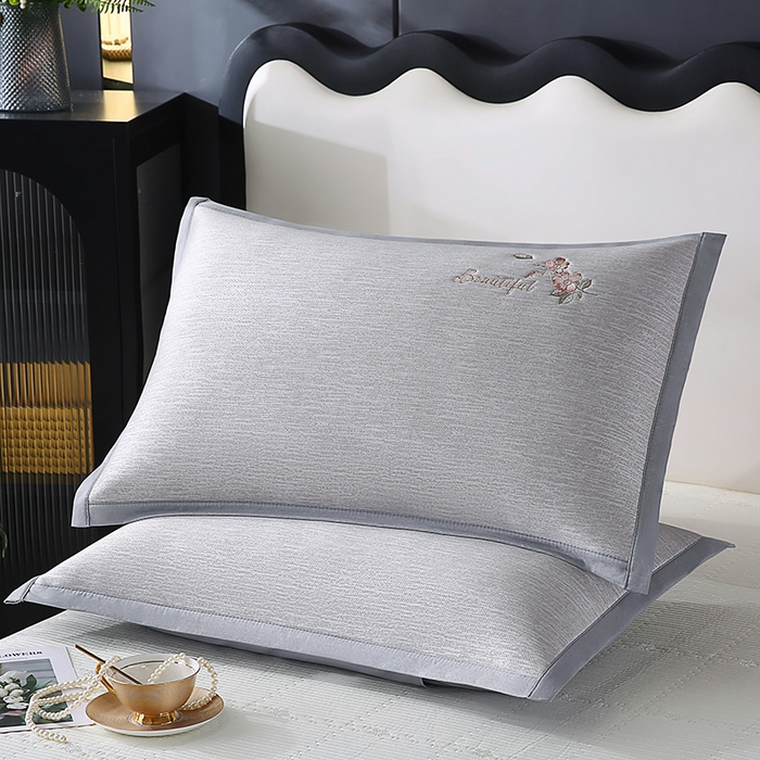 91家纺网 家纺一手货源 找家纺 小牛席业 2026新款夏日花语冰丝夏凉枕套 香槟