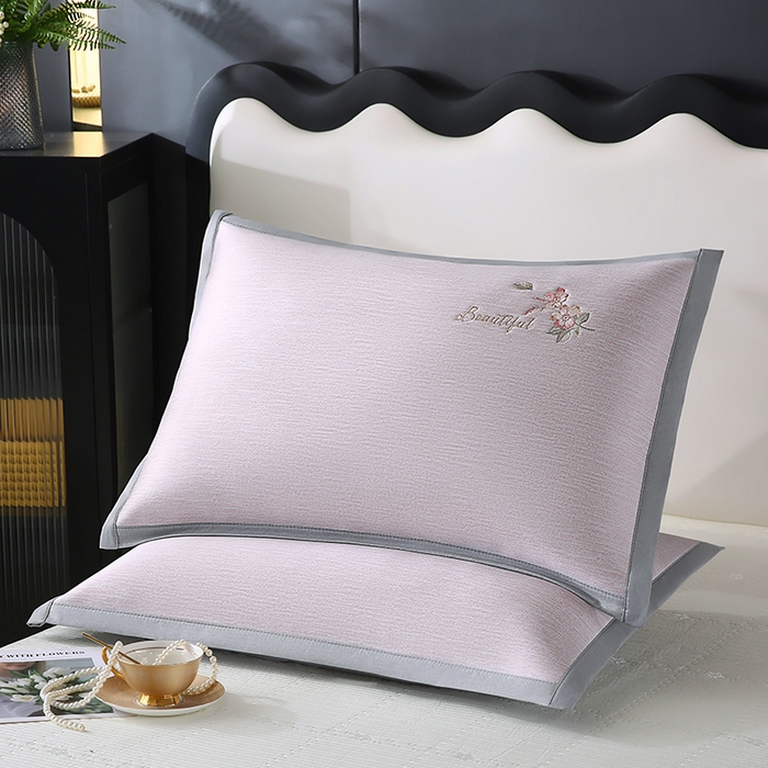 91家纺网 家纺一手货源 找家纺 小牛席业 2026新款夏日花语冰丝夏凉枕套 粉色