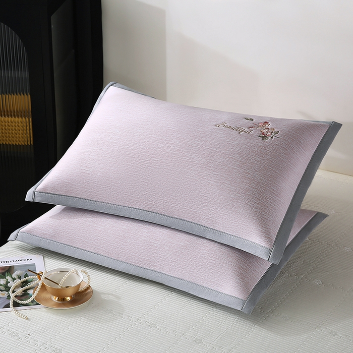 91家纺网 家纺一手货源 找家纺 小牛席业 2026新款夏日花语冰丝夏凉枕套 粉色