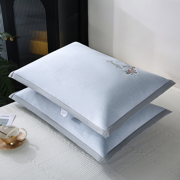 91家纺网 家纺一手货源 找家纺 小牛席业 2026新款夏日花语冰丝夏凉枕套 蓝色