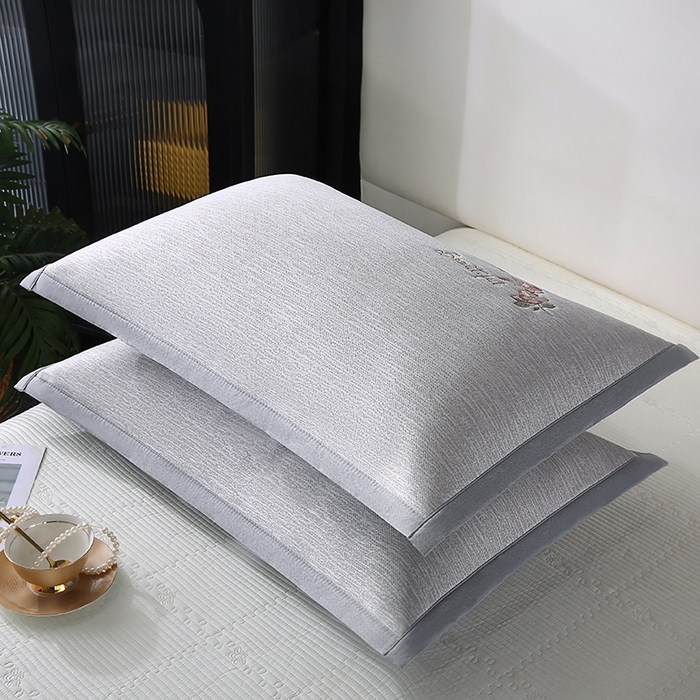 91家纺网 家纺一手货源 找家纺 小牛席业 2026新款夏日花语冰丝夏凉枕套 香槟