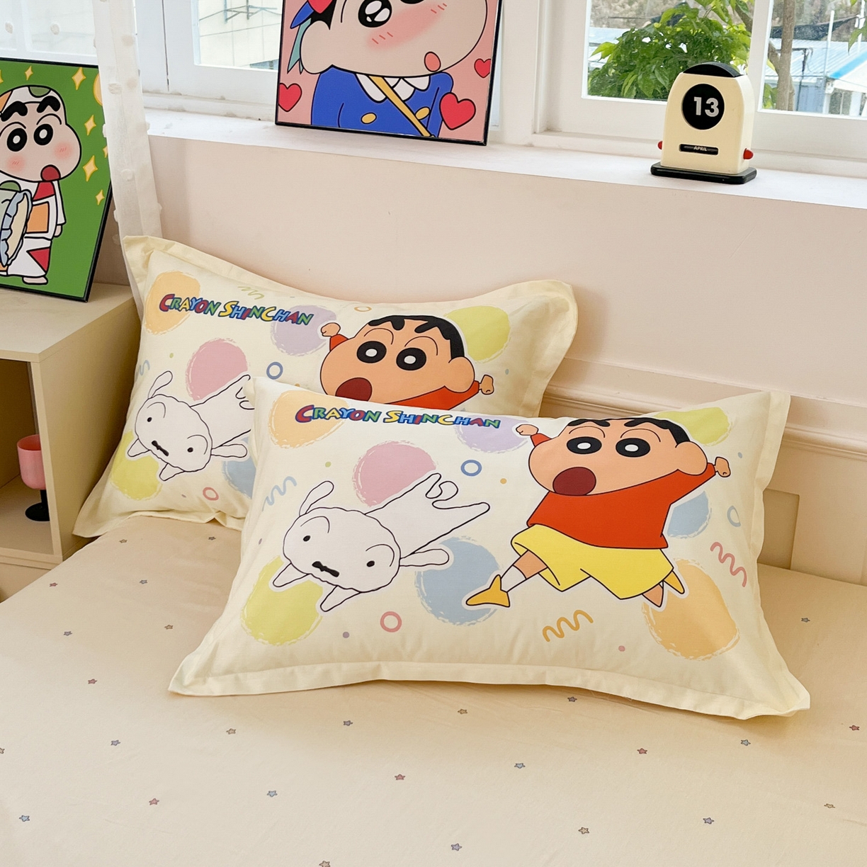 博雅 2026新款蜡笔小新正版授权全棉纯棉大版枕套单品枕套枕套单件 大版-彩色圈圈蜡笔小新