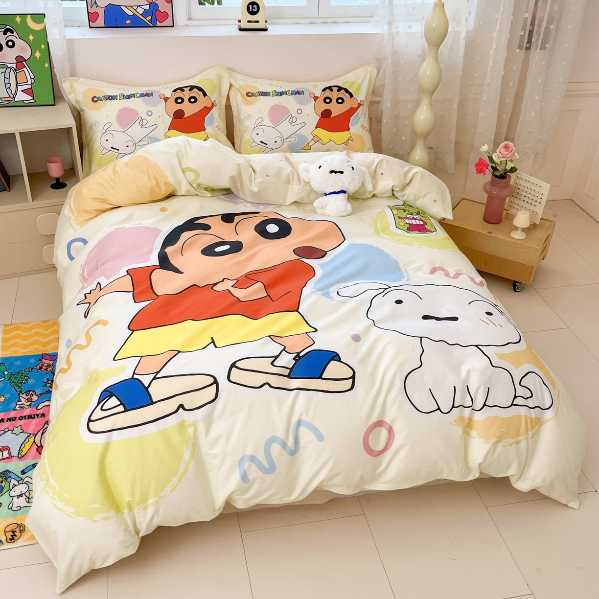 91家纺网 家纺一手货源 找家纺 博雅 2026新款蜡笔小新正版授权全棉纯棉大版枕套单品枕套枕套单件 大版-彩色圈圈蜡笔小新