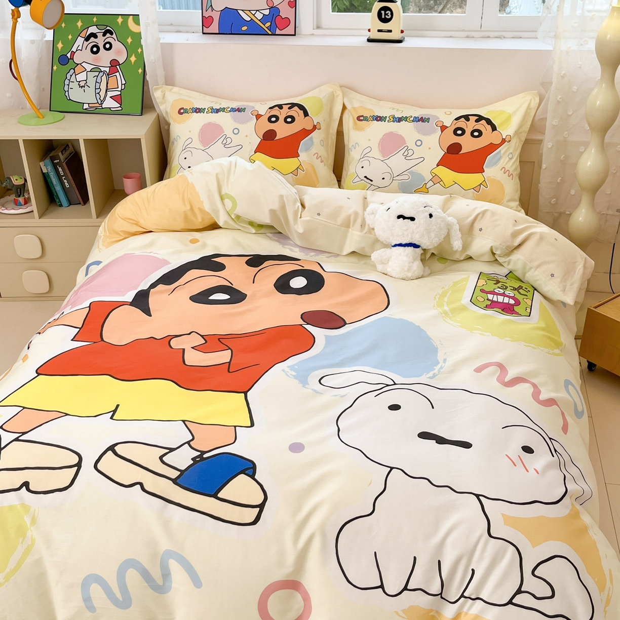 91家纺网 家纺一手货源 找家纺 博雅 2026新款蜡笔小新正版授权全棉纯棉大版枕套单品枕套枕套单件 大版-彩色圈圈蜡笔小新