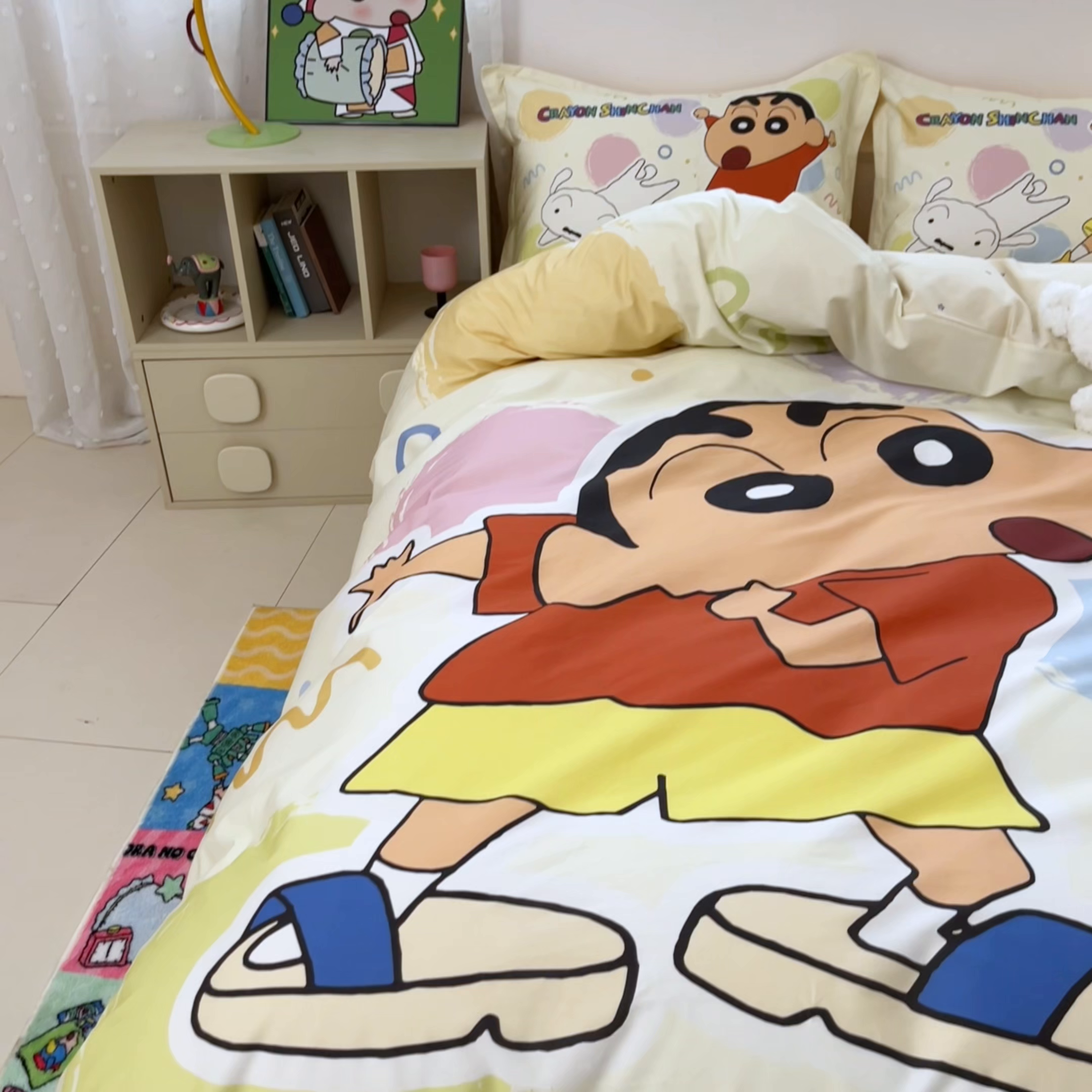 91家纺网 家纺一手货源 找家纺 博雅 2026新款蜡笔小新正版授权全棉纯棉大版枕套单品枕套枕套单件 大版-彩色圈圈蜡笔小新