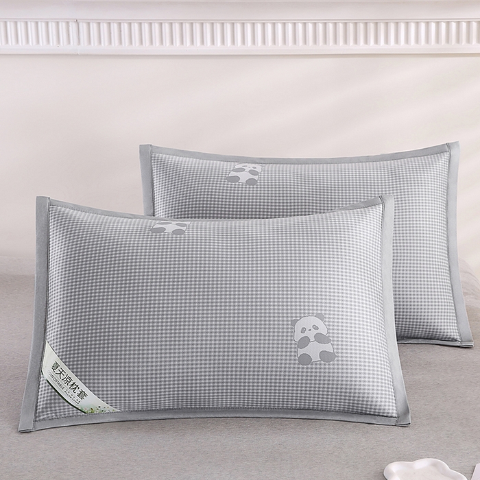 小牛席业 2026新款熊猫格纹提花冰丝夏凉枕套 灰色