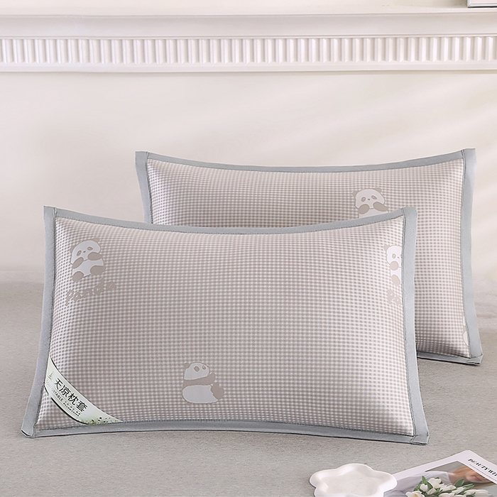 小牛席业 2026新款熊猫格纹提花冰丝夏凉枕套 香槟