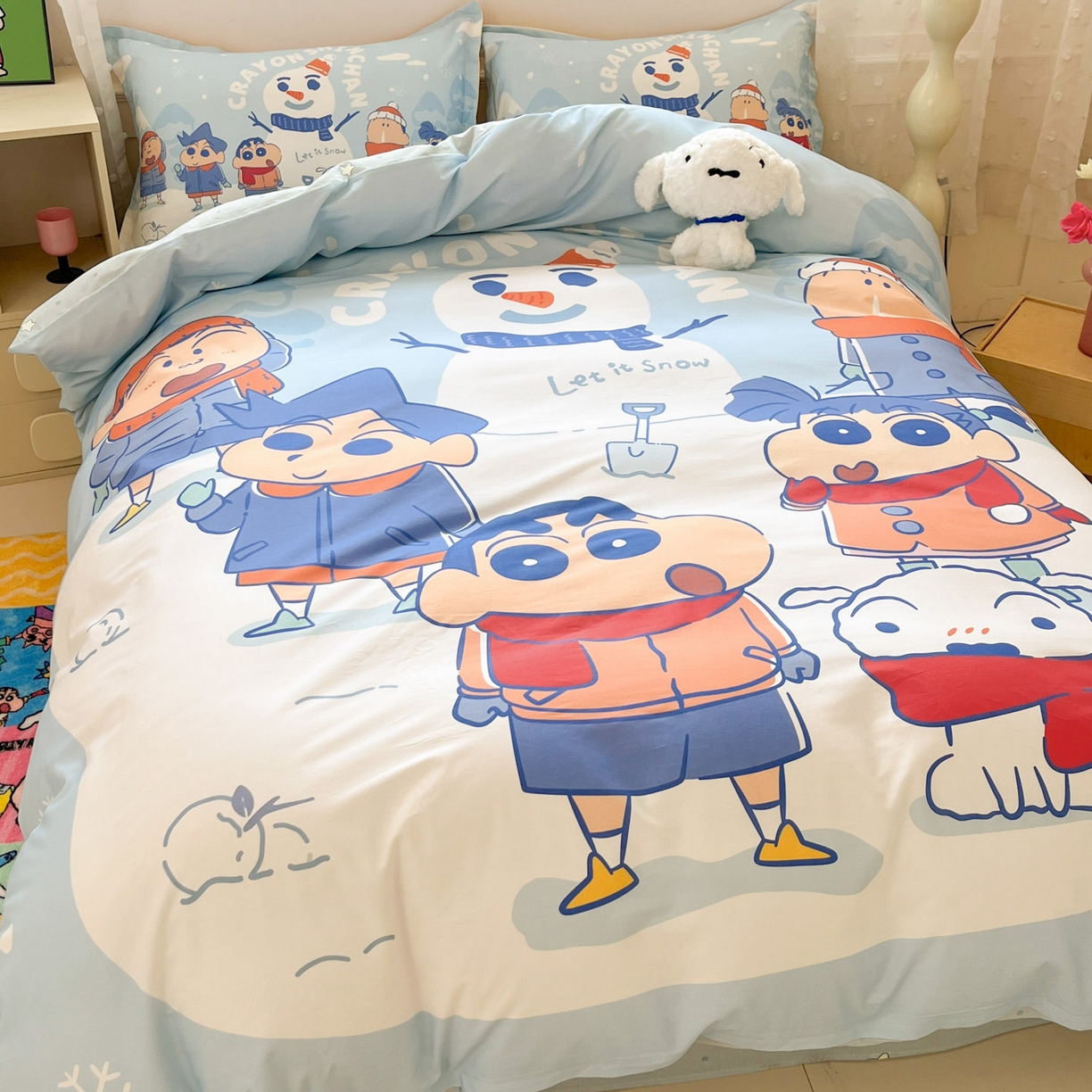 91家纺网 家纺一手货源 找家纺 博雅 2026新款蜡笔小新正版授权全棉纯棉大版枕套单品枕套枕套单件 大版-冬日雪人小新