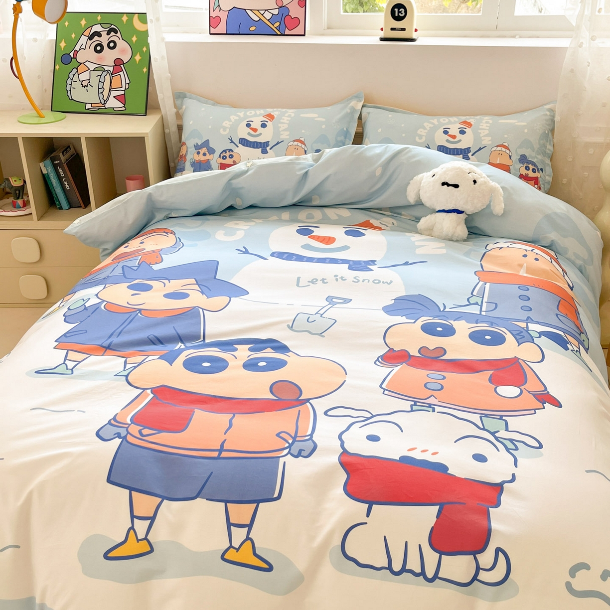 91家纺网 家纺一手货源 找家纺 博雅 2026新款蜡笔小新正版授权全棉纯棉大版枕套单品枕套枕套单件 大版-冬日雪人小新