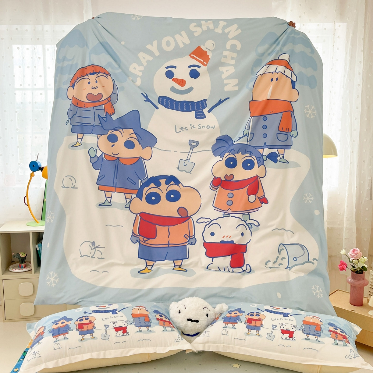 91家纺网 家纺一手货源 找家纺 博雅 2026新款蜡笔小新正版授权全棉纯棉大版枕套单品枕套枕套单件 大版-冬日雪人小新