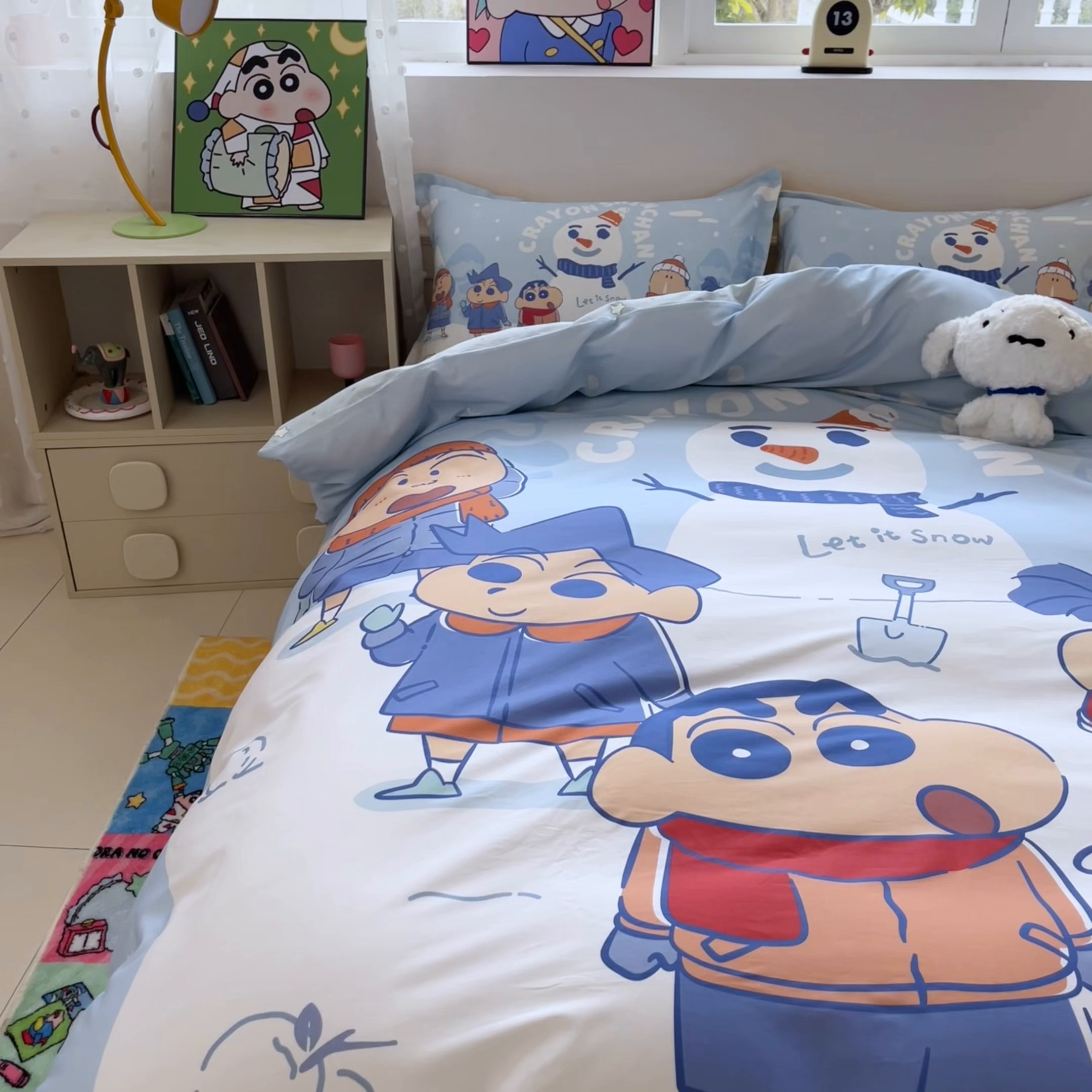 91家纺网 家纺一手货源 找家纺 博雅 2026新款蜡笔小新正版授权全棉纯棉大版枕套单品枕套枕套单件 大版-冬日雪人小新