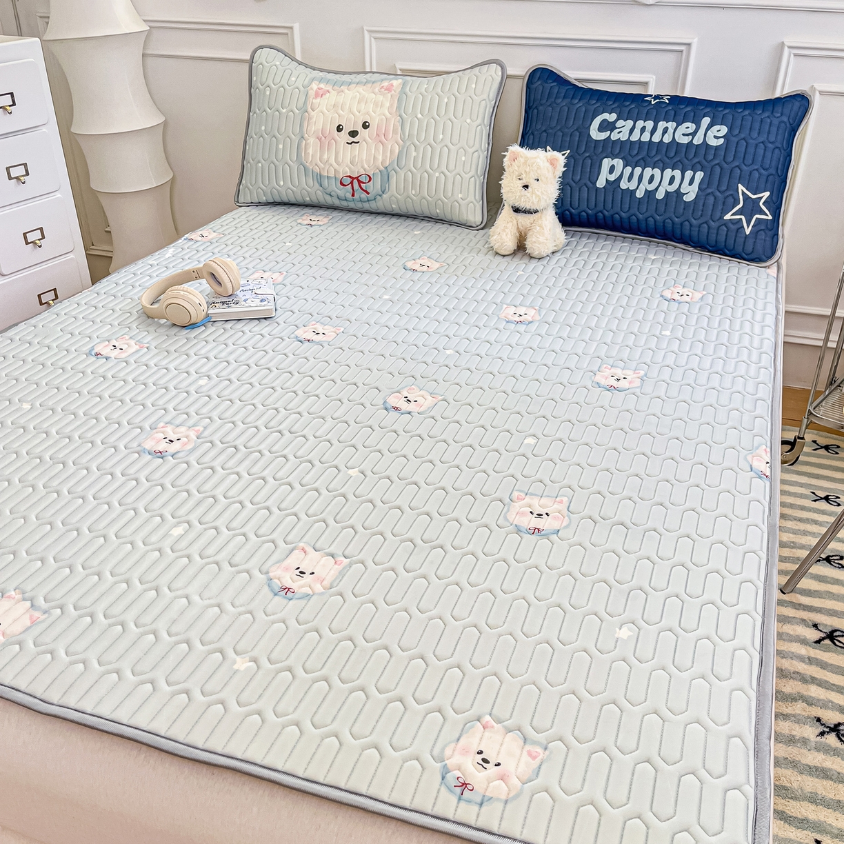 91家纺网 家纺一手货源 找家纺 （总）摩妮卡 2026新款数码大版小清新乳胶凉席床席款三件套-场景一