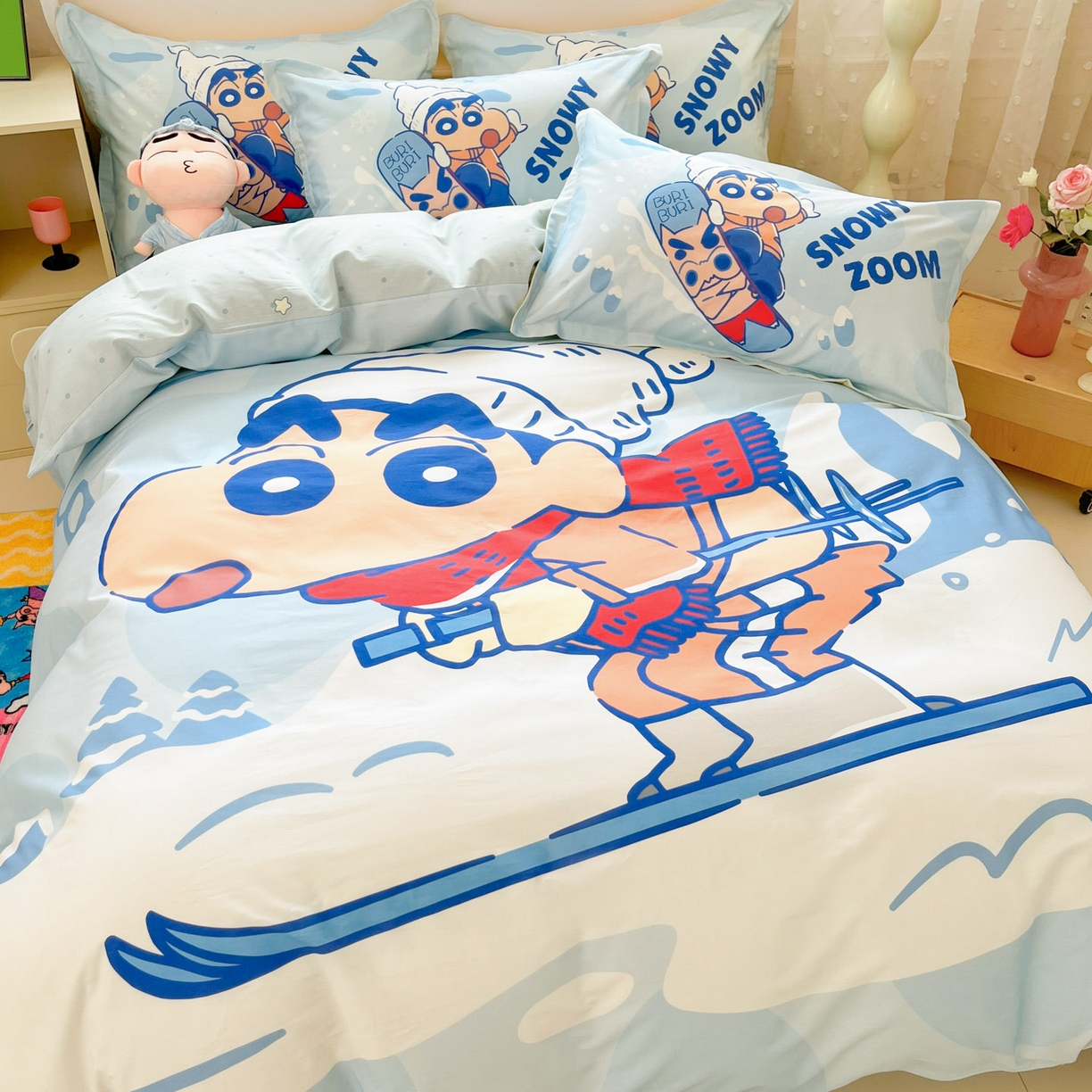 91家纺网 家纺一手货源 找家纺 博雅 2026新款蜡笔小新正版授权全棉纯棉大版枕套单品枕套枕套单件 大版-滑板小新