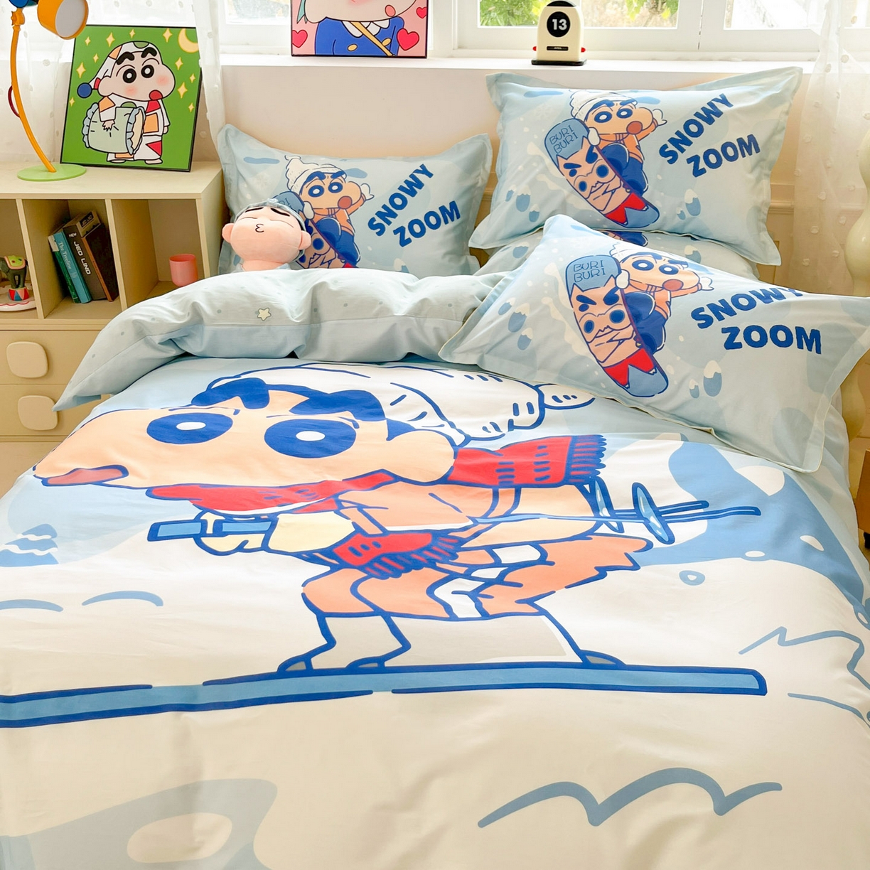 91家纺网 家纺一手货源 找家纺 博雅 2026新款蜡笔小新正版授权全棉纯棉大版枕套单品枕套枕套单件 大版-滑板小新