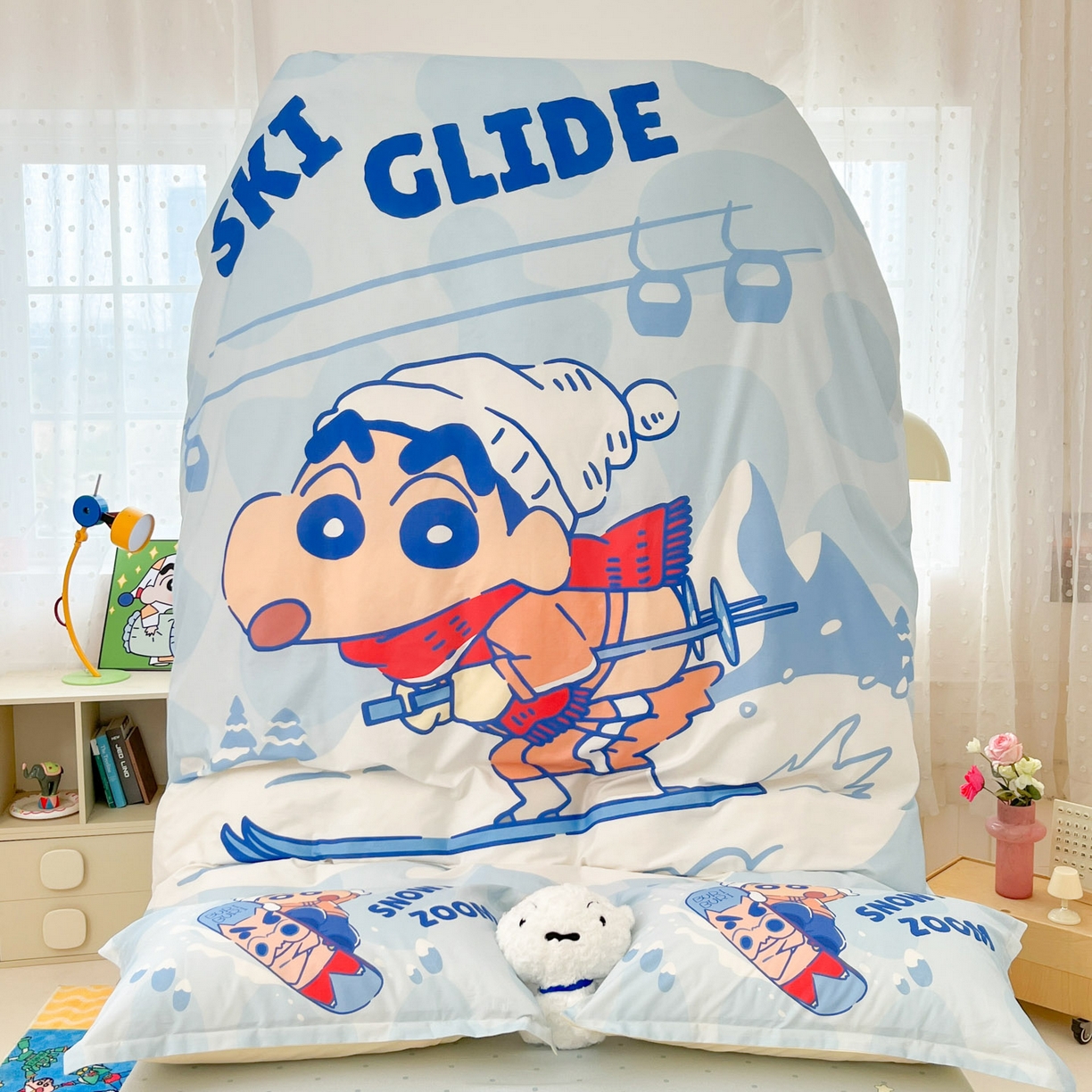 91家纺网 家纺一手货源 找家纺 博雅 2026新款蜡笔小新正版授权全棉纯棉大版枕套单品枕套枕套单件 大版-滑板小新