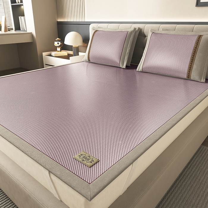 91家纺网 家纺一手货源 找家纺 小牛席业 2026新款经典款-冰藤双面席席子凉席（皮革标款） 紫色