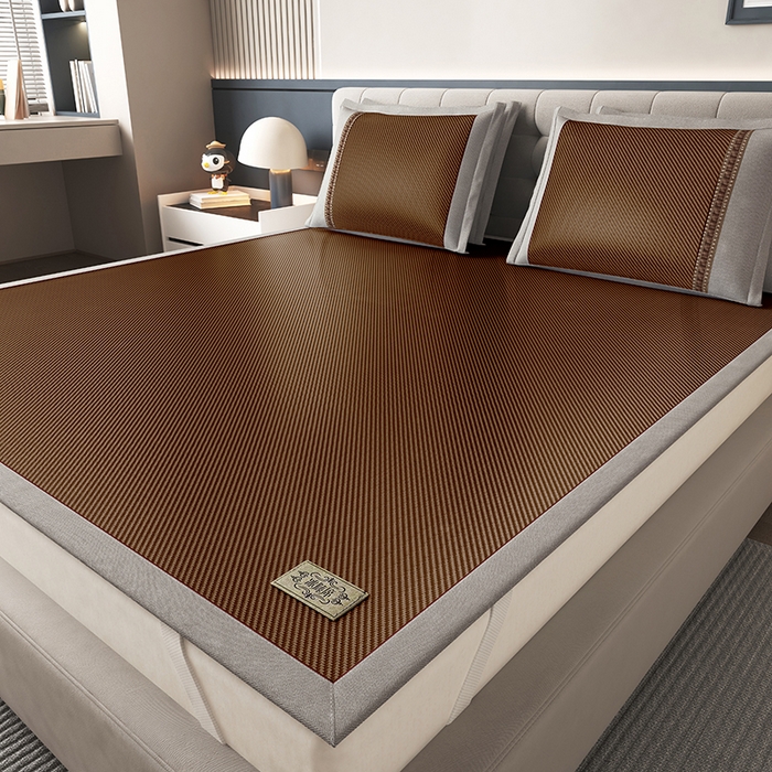 91家纺网 家纺一手货源 找家纺 小牛席业 2026新款经典款-冰藤双面席席子凉席（皮革标款） 黑咖