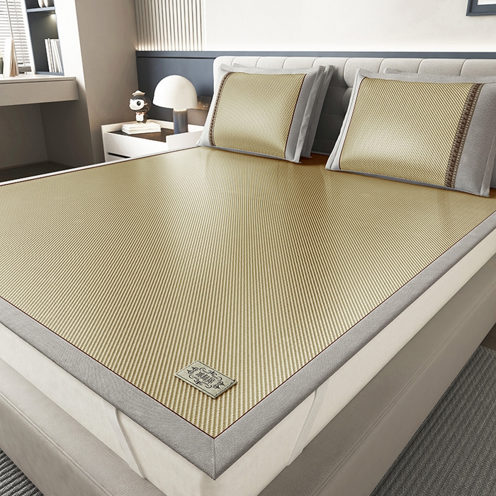 91家纺网 家纺一手货源 找家纺 小牛席业 2026新款经典款-冰藤双面席席子凉席（皮革标款） 浅咖