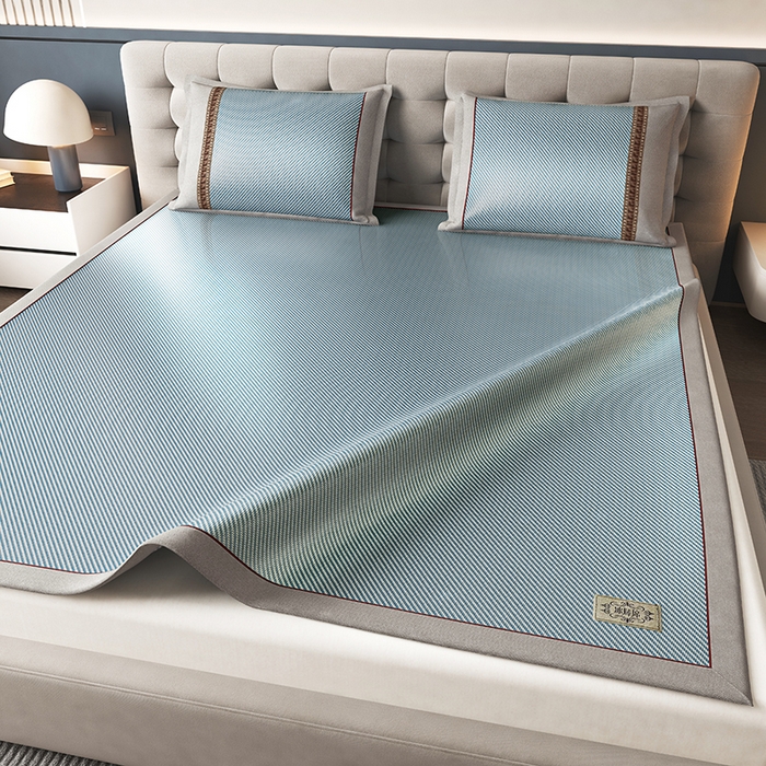 91家纺网 家纺一手货源 找家纺 小牛席业 2026新款经典款-冰藤双面席席子凉席（皮革标款） 海蓝