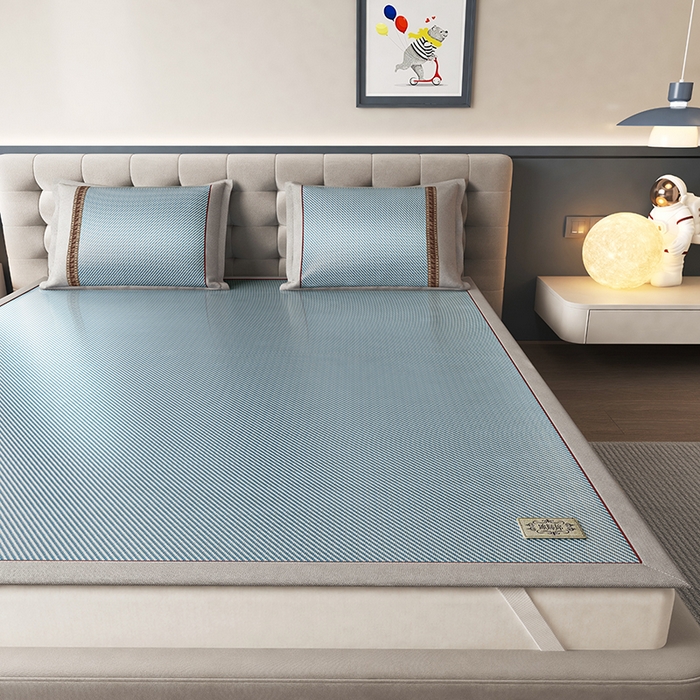 91家纺网 家纺一手货源 找家纺 小牛席业 2026新款经典款-冰藤双面席席子凉席（皮革标款） 海蓝