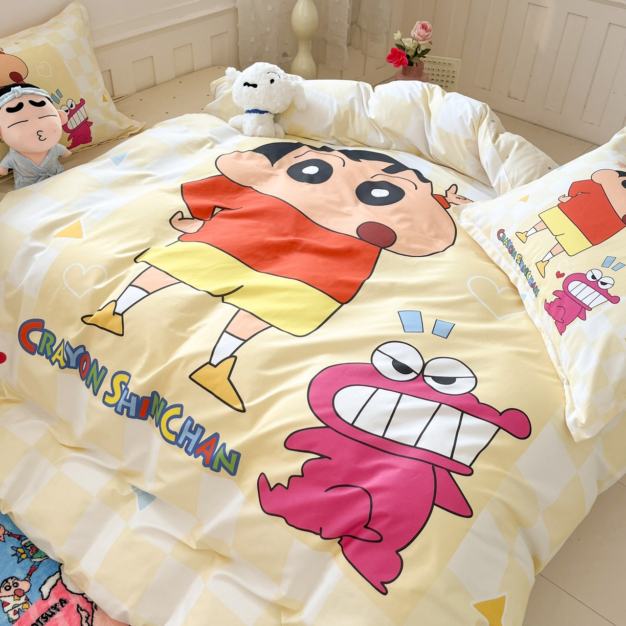 91家纺网 家纺一手货源 找家纺 博雅 2026新款蜡笔小新正版授权全棉纯棉大版枕套单品枕套枕套单件 大版-奶白格子小新