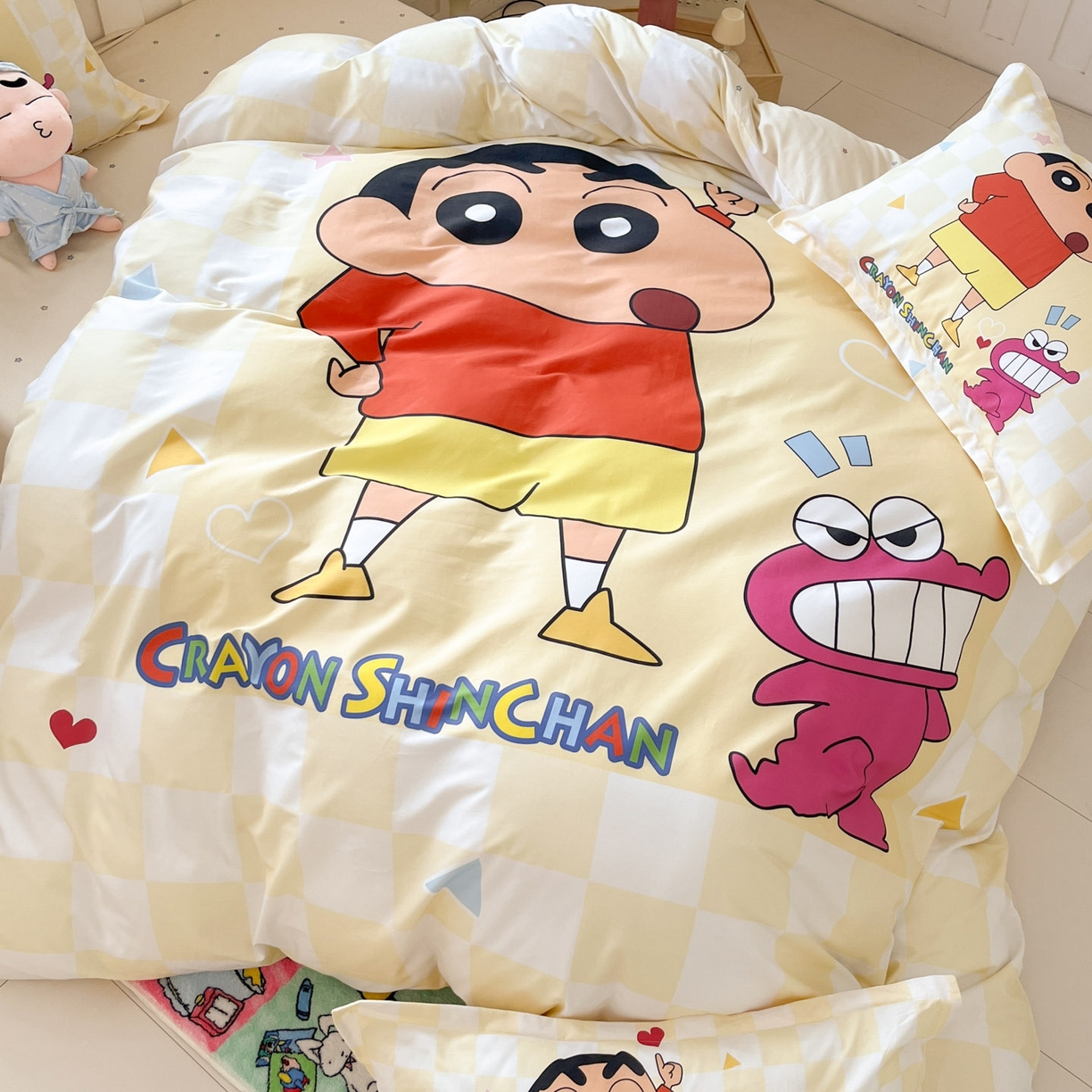 91家纺网 家纺一手货源 找家纺 博雅 2026新款蜡笔小新正版授权全棉纯棉大版枕套单品枕套枕套单件 大版-奶白格子小新