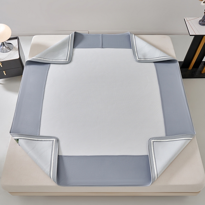 91家纺网 家纺一手货源 找家纺 小牛席业 2026新款冰纹凉感冰丝席席子凉席-床笠款 灰色