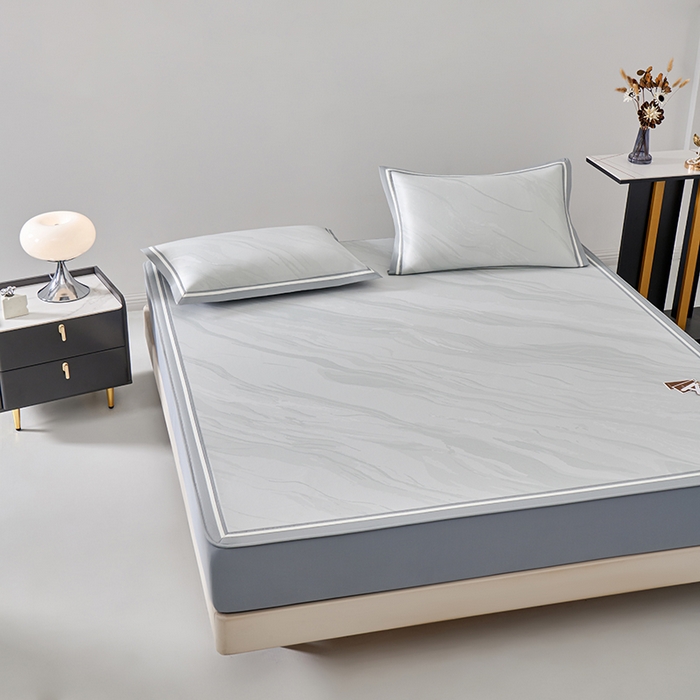 91家纺网 家纺一手货源 找家纺 小牛席业 2026新款冰纹凉感冰丝席席子凉席-床笠款 灰色