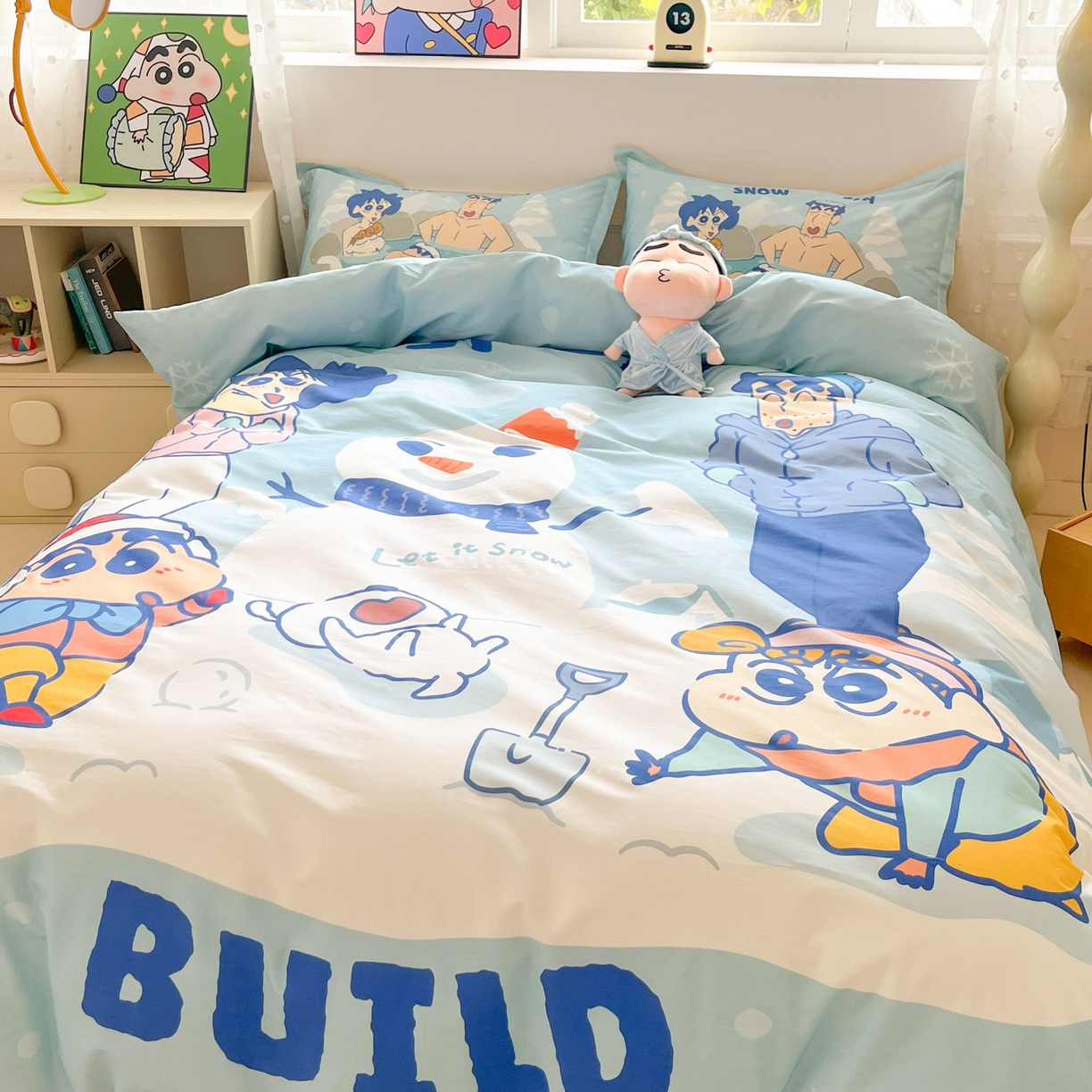 91家纺网 家纺一手货源 找家纺 博雅 2026新款蜡笔小新正版授权全棉纯棉大版枕套单品枕套枕套单件 大版-顽皮冬日小新