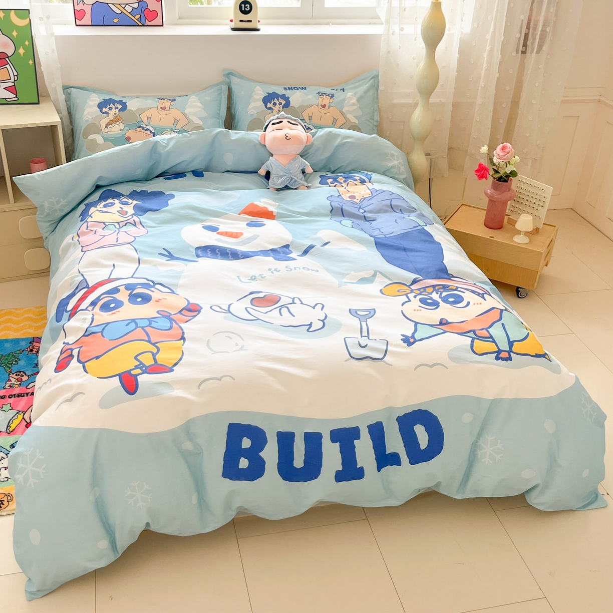 91家纺网 家纺一手货源 找家纺 博雅 2026新款蜡笔小新正版授权全棉纯棉大版枕套单品枕套枕套单件 大版-顽皮冬日小新