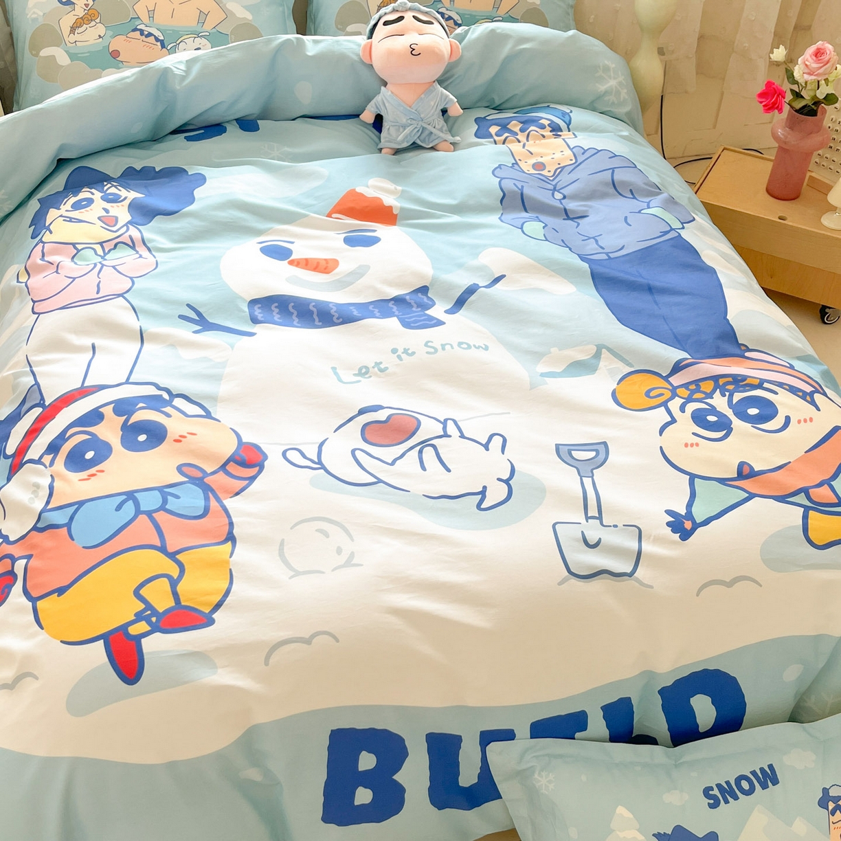 91家纺网 家纺一手货源 找家纺 博雅 2026新款蜡笔小新正版授权全棉纯棉大版枕套单品枕套枕套单件 大版-顽皮冬日小新