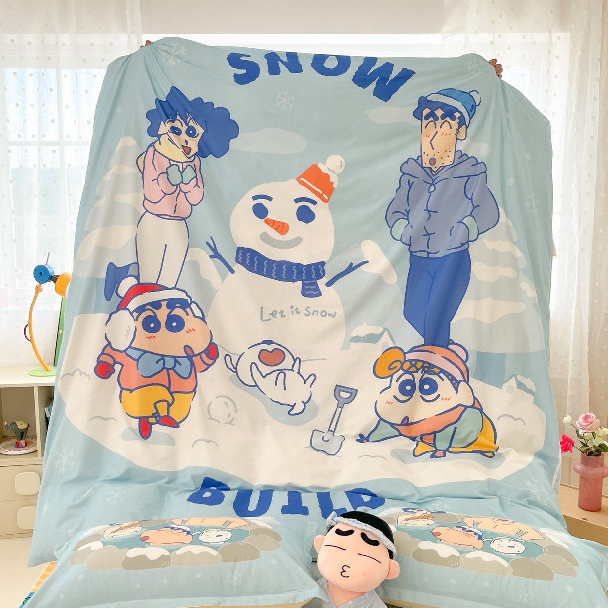 91家纺网 家纺一手货源 找家纺 博雅 2026新款蜡笔小新正版授权全棉纯棉大版枕套单品枕套枕套单件 大版-顽皮冬日小新