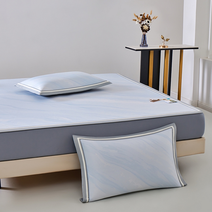 91家纺网 家纺一手货源 找家纺 小牛席业 2026新款冰纹凉感冰丝席席子凉席-床笠款 蓝色