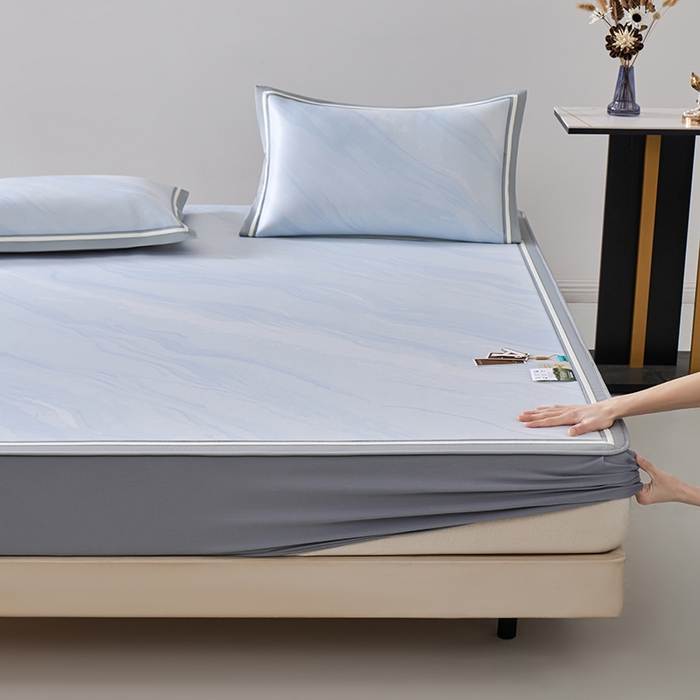 小牛席业 2026新款冰纹凉感冰丝席席子凉席-床笠款 蓝色