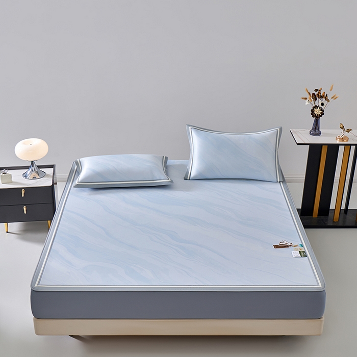 91家纺网 家纺一手货源 找家纺 小牛席业 2026新款冰纹凉感冰丝席席子凉席-床笠款 蓝色