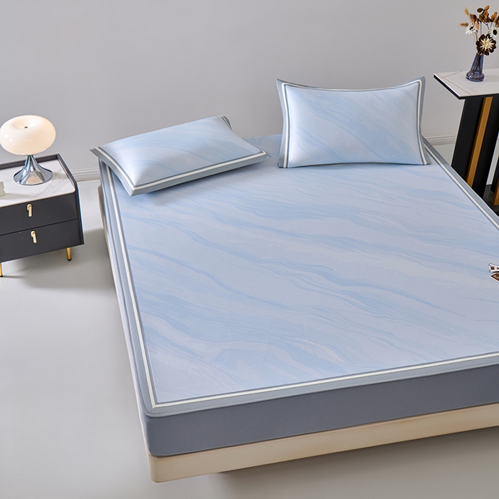 91家纺网 家纺一手货源 找家纺 小牛席业 2026新款冰纹凉感冰丝席席子凉席-床笠款 蓝色