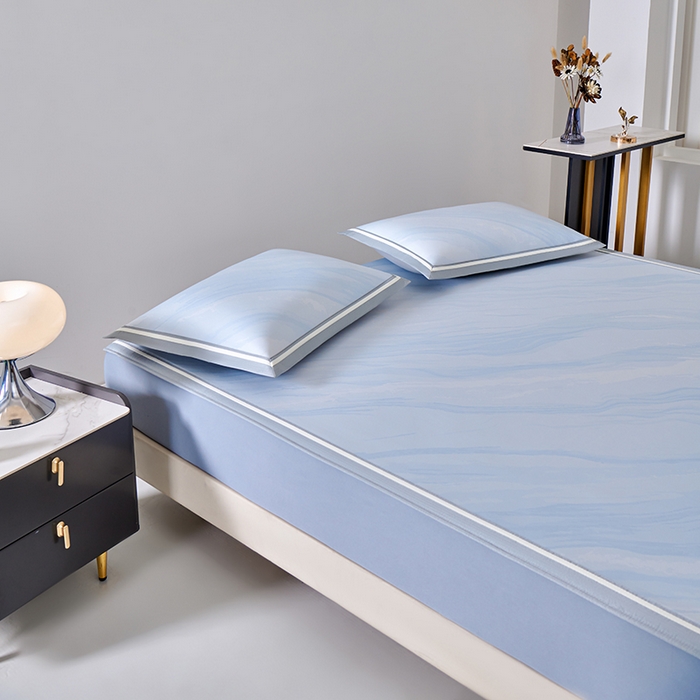 91家纺网 家纺一手货源 找家纺 小牛席业 2026新款冰纹凉感冰丝席席子凉席-床笠款 蓝色