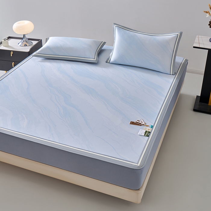 91家纺网 家纺一手货源 找家纺 小牛席业 2026新款冰纹凉感冰丝席席子凉席-床笠款 蓝色