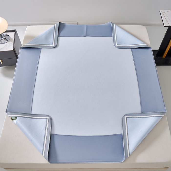 91家纺网 家纺一手货源 找家纺 小牛席业 2026新款冰纹凉感冰丝席席子凉席-床笠款 蓝色