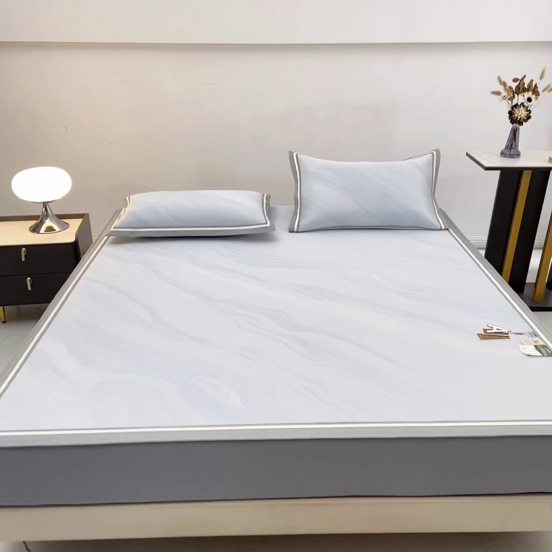 91家纺网 家纺一手货源 找家纺 小牛席业 2026新款冰纹凉感冰丝席席子凉席-床笠款 蓝色