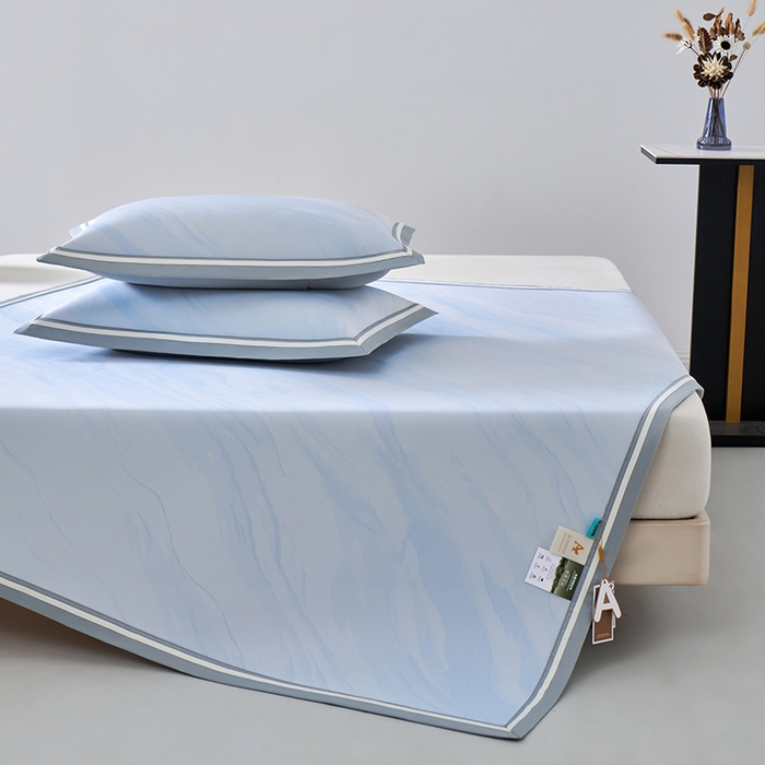 91家纺网 家纺一手货源 找家纺 小牛席业 2026新款冰纹凉感冰丝席席子凉席 蓝色