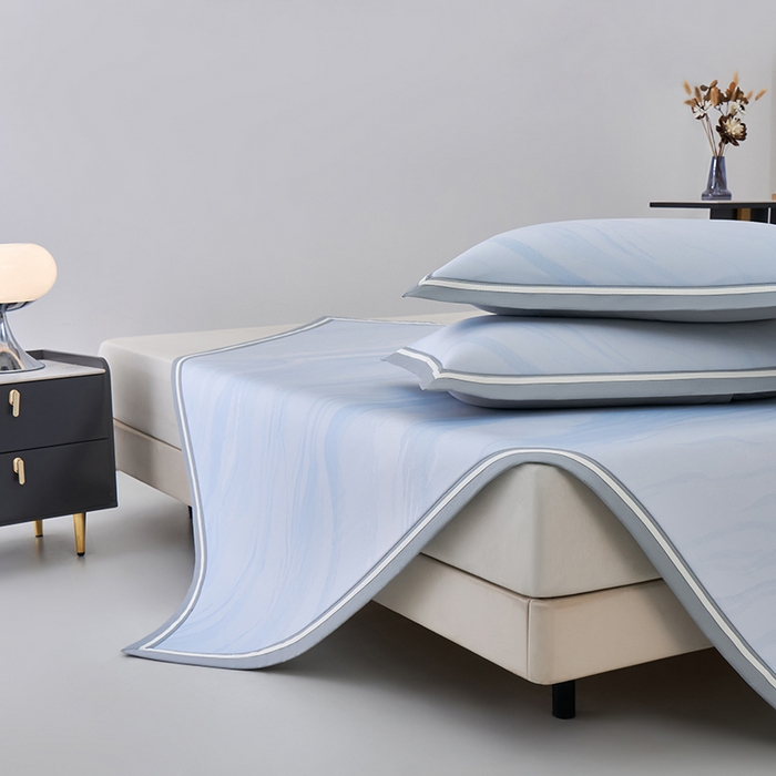 91家纺网 家纺一手货源 找家纺 小牛席业 2026新款冰纹凉感冰丝席席子凉席 蓝色